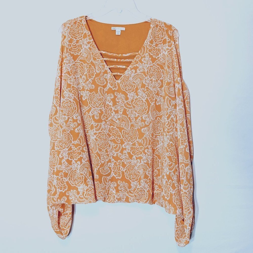 Women's "Cato" Yellow Chiffon, Cold Shoulder, Dolman Sleeve Tunic; Size 18/20W
